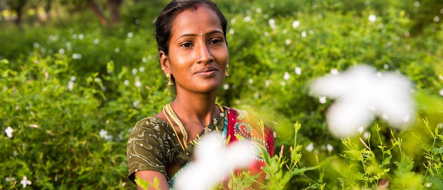 woman with white flowers